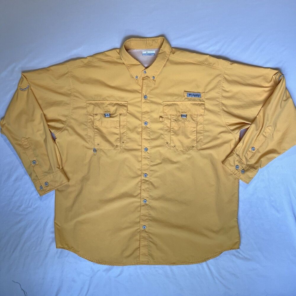 Columbia PFG Shirt Mens XL Long Sleeve Fishing Outdoor Omni-Shade Yellow